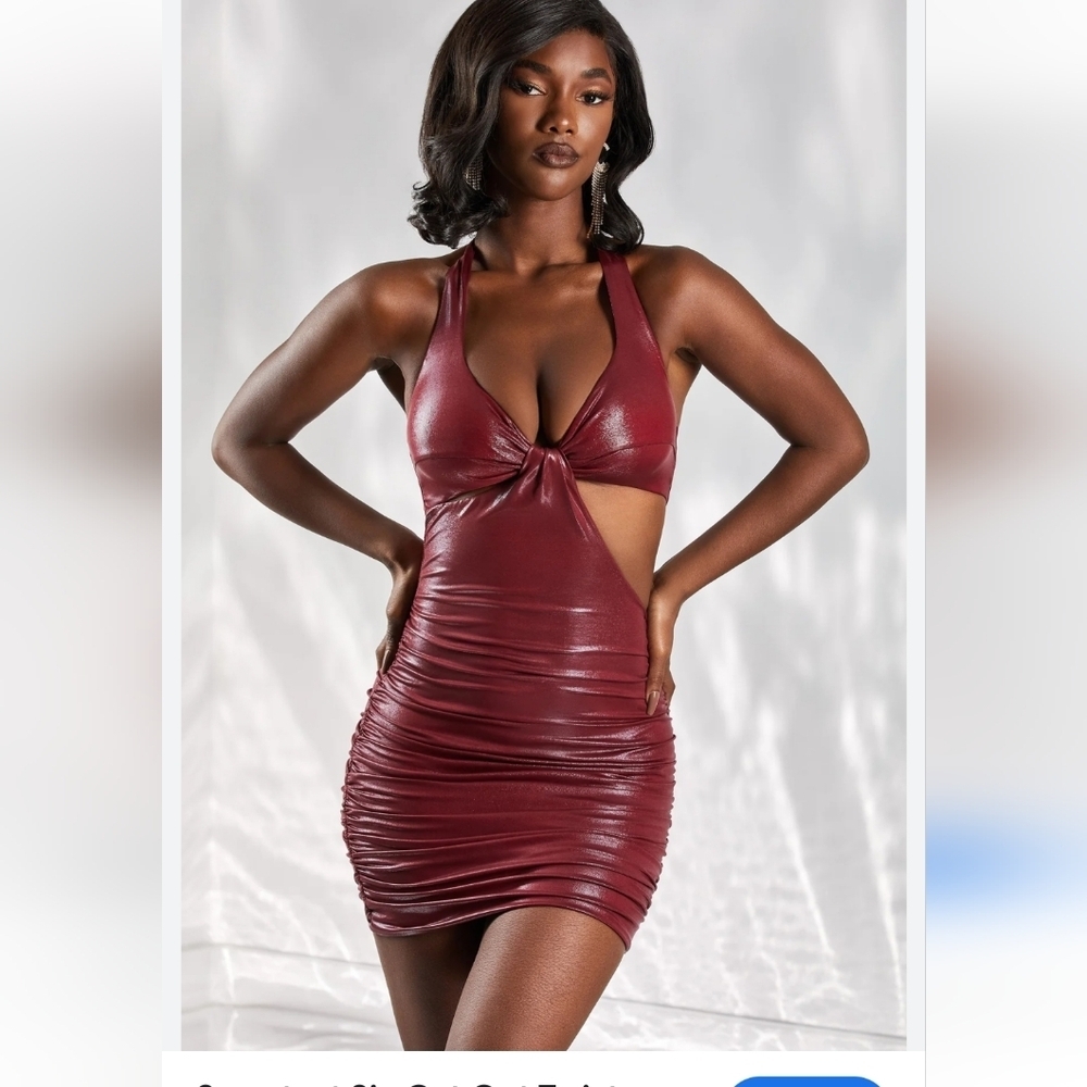 Oh Polly Burgundy Halter Mini Dress Sweetest Sin Cut Out Size 8